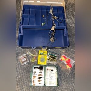 Plano Tackle Box with Assorted Fishing Gear and a Fly Kit by Cabelas